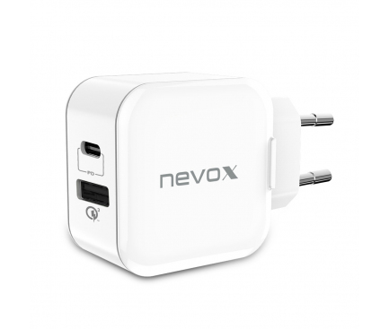 Incarcator Retea USB Nevox QC3.0, 18W, 1 X USB - 1 X USB Tip-C, Alb, Blister 