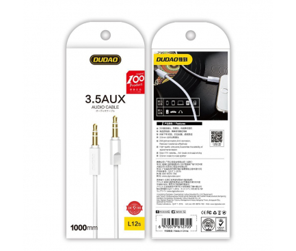 Cablu Audio 3.5 mm la 3.5 mm Dudao L12S, TRS - TRS, 2 m, Alb