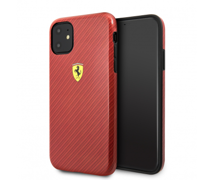 Husa TPU Ferrari Printed Carbon pentru Apple iPhone 11, Rosie FESPCHCN61CBRE