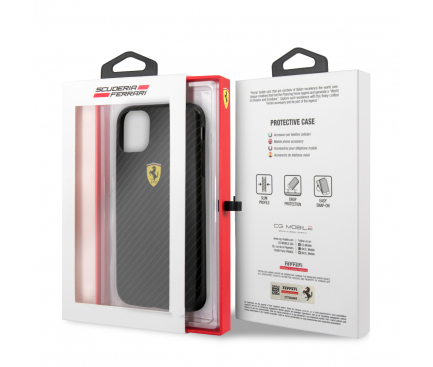 Husa TPU Ferrari Printed Carbon pentru Apple iPhone 11, Neagra FESPCHCN61CBBK