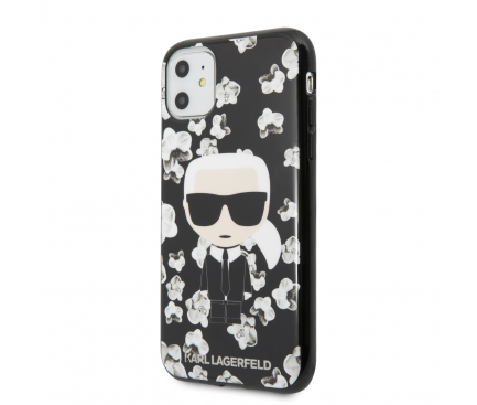 Husa TPU Karl Lagerfeld Flower pentru Apple iPhone 11, Neagra KLHCN61FLFBBK