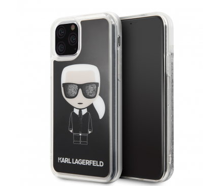 Husa Plastic - TPU Karl Lagerfeld Iconic Glitter pentru Apple iPhone 11, Neagra, Blister KLHCN61ICGBK 