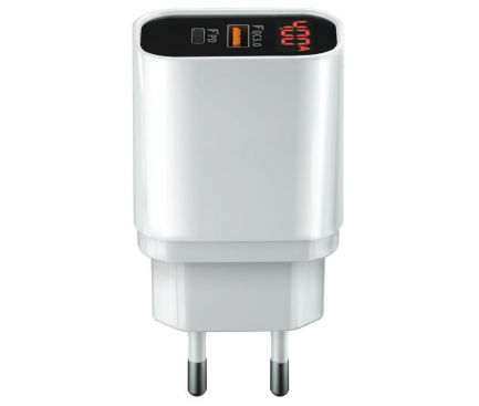 Incarcator Retea USB Forever Core UltraFast, Power Delivery (PD) + Quick Charge 3, 20W, 1x USB + 1x Tip-C, Afisaj Led, Alb - Negru