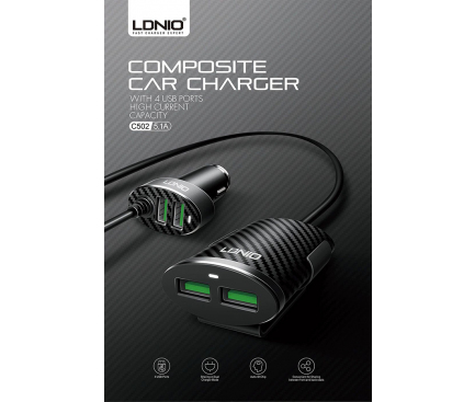 Incarcator Auto USB Ldnio C502, 5,1A, 4 x USB, Negru, Blister 
