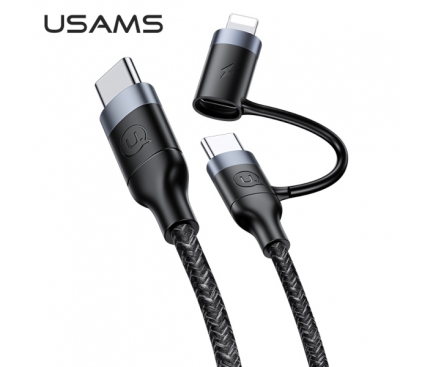 Cablu Date si Incarcare USB Type-C la Lightning - USB Type-C la USB Type-C Usams U31, PD Fast Charge, 60W, 5A, 1.2 m, Negru, Blister US-SJ403
