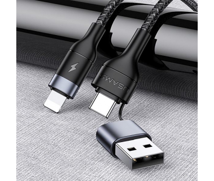 Cablu Date si Incarcare USB Type-C la Lightning - USB la Lightning Usams U31, PD Fast Charge, 30W, 1.2 m, Negru US-SJ404