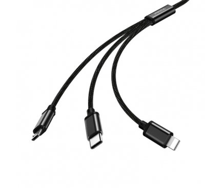 Cablu Incarcare USB la Lightning - USB la MicroUSB - USB la USB Type-C Remax Agile RC-131th, 2.8A, 3in1, 1.15 m, Negru