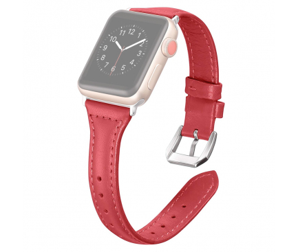 Curea ceas OEM T-shaped pentru Apple Watch 44 mm / 42 mm, Piele, Rosie