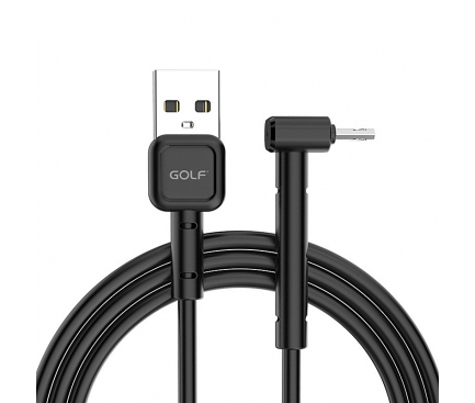Cablu Date si Incarcare USB la MicroUSB Golf GC-69M, 3A, Forma L, 1 m, Negru, Blister 