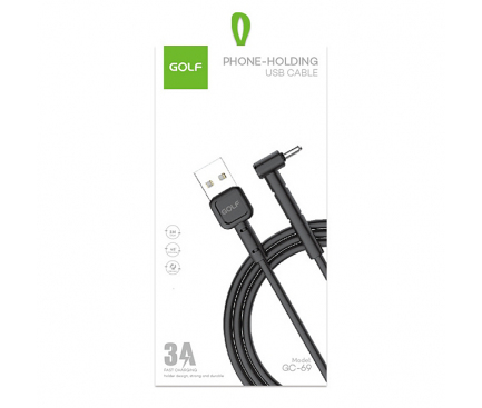 Cablu Date si Incarcare USB la USB Type-C Golf GC-69t, 3A, Forma L, 1m, Negru