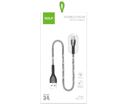 Cablu Date si Incarcare USB la USB Type-C Golf GC-74t, 3A, 1 m, Gri, Blister 