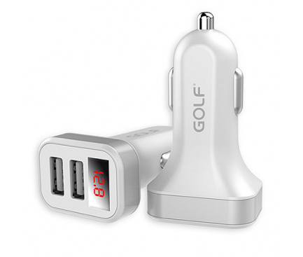 Incarcator Auto USB Golf GF-C10, 2.1A, 2 X USB, Afisaj Led, Alb, Blister 