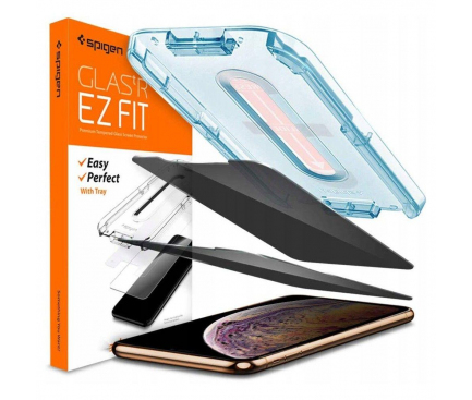 Folie Protectie Ecran Spigen pentru Apple iPhone 11 Pro Max, Sticla securizata, Privacy, cu rama pentru montaj, Blister 