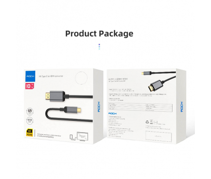 Cablu Audio si Video HDMI la USB Type-C Rock H1, 4K, 3 m, Negru, Blister 
