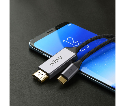 Cablu Audio Video HDMI la USB Type-C WiWu X9, 4K, 2 m, Negru, Blister