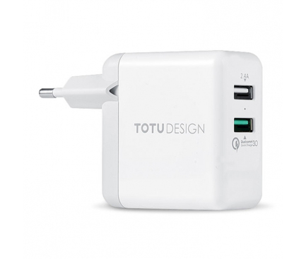 Incarcator Retea USB Totu Design Travel, 2 X USB, 18W, Quick Charge, Alb