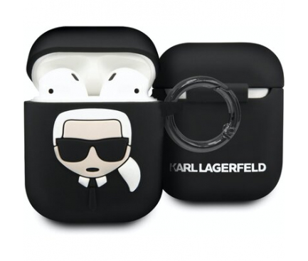 Husa TPU Karl Lagerfeld pentru Apple Airpods Gen 1 / Gen 2, Neagra KLACCSILKHBK