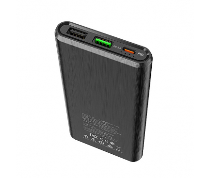 Baterie Externa Powerbank Borofone BT30 Dynamic, 10000 mA, Power Delivery PD 18W + Quick Charge 3.0 18W, USB Type-C + 2 x USB, Neagra, Blister