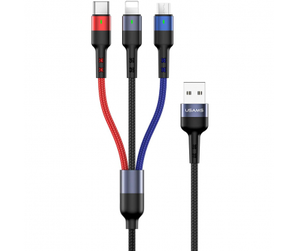 Cablu Date si Incarcare USB la Lightning - USB la MicroUSB - USB la USB Type-C Usams U26, PD Fast Charge 2A, 3 m, Multicolor, Blister US-SJ412 