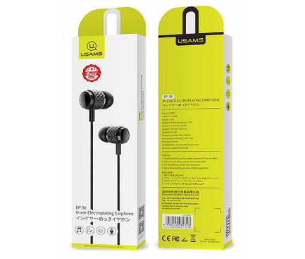 Handsfree Casti In-Ear Usams EP-38 Electroplating, Cu microfon, 3.5 mm, Negru HSEP3802