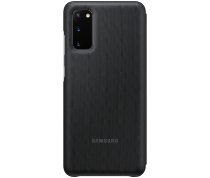 Husa Textil Samsung Galaxy S20 G980 / Samsung Galaxy S20 5G G981, Led View, Neagra EF-NG980PBEGEU