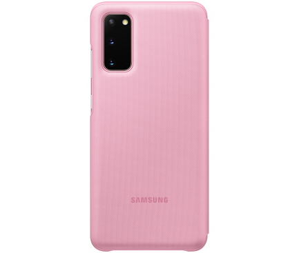Husa Textil Samsung Galaxy S20 G980 / Samsung Galaxy S20 5G G981, Led View, Roz EF-NG980PPEGEU