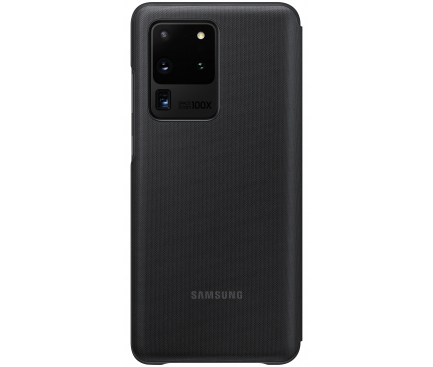 Husa Textil Samsung Galaxy S20 Ultra G988 / Samsung Galaxy S20 Ultra 5G G988, Led View, Neagra EF-NG988PBEGEU
