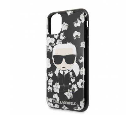 Husa TPU Karl Lagerfeld Flower pentru Apple iPhone 11 Pro, Neagra KLHCN58FLFBBK