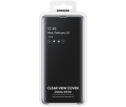 Husa Samsung Galaxy S10 5G G977, Clear View Cover, Neagra EF-ZG977CBEGWW 
