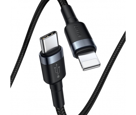 Cablu Date si Incarcare USB Type-C la Lightning Baseus, 18W, 1 m, Gri - Negru CATLKLF-G1