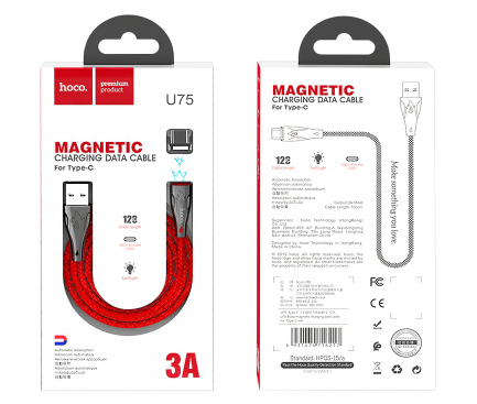 Cablu Incarcare USB la USB Type-C HOCO Magnetic U75, 1.2 m, Rosu