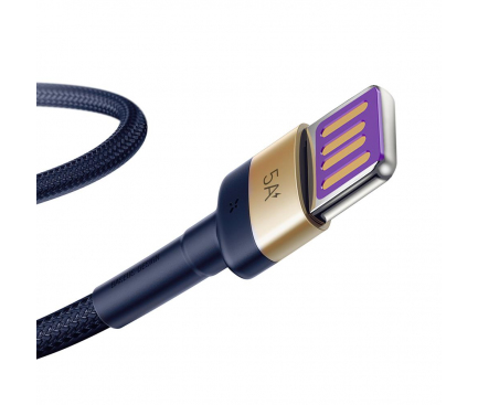 Cablu Date si Incarcare USB la USB Type-C Baseus Cafule, Quick Charge, 40W, 1 m, Albastru - Auriu CATKLF-PV3