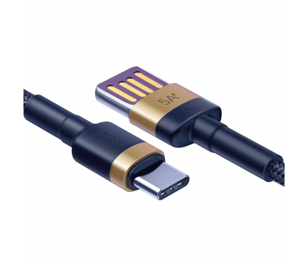 Cablu Date si Incarcare USB la USB Type-C Baseus Cafule, Quick Charge, 40W, 1 m, Albastru - Auriu CATKLF-PV3