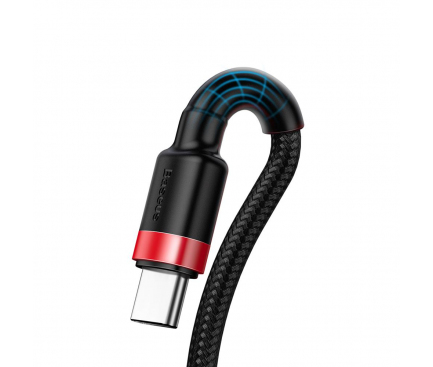 Cablu Date si Incarcare USB la USB Type-C Baseus Cafule, Quick Charge, 40W, 1 m, Negru - Rosu CATKLF-P91