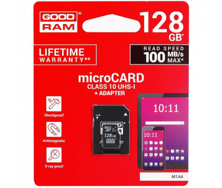Card Memorie MicroSDXC GoodRam cu adaptor, 128Gb, Clasa 10 - UHS-1 U1