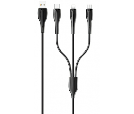 Cablu Incarcare USB la Lightning - USB la MicroUSB - USB la USB Type-C Usams SJ374, U38, 3in1, 0.8 m, Negru, Blister SJ374USB01 