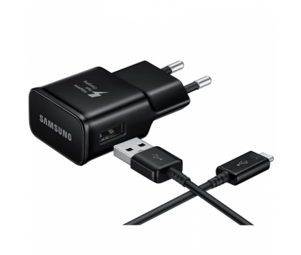 Incarcator Retea cu cablu MicroUSB Samsung EP-TA20EBE, Fast Charge, 1 X USB, Negru, Swap, Bulk 
