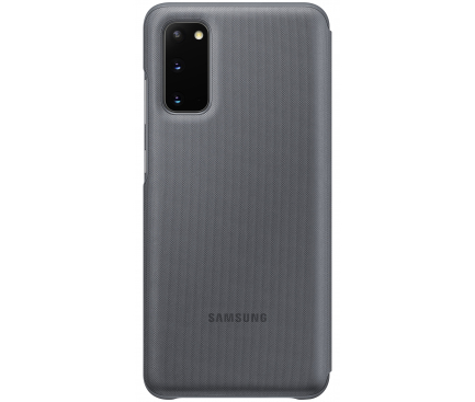 Husa Textil Samsung Galaxy S20 G980 / Samsung Galaxy S20 5G G981, Led View, Gri EF-NG980PJEGEU
