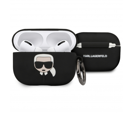 Husa TPU Karl Lagerfeld pentru Apple Airpods Pro, Neagra KLACAPSILGLBK