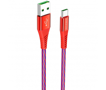 Cablu Date si Incarcare USB la USB Type-C Borofone BU13 Craft, 5A, 1.2 m, Rosu, Blister 