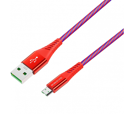 Cablu Date si Incarcare USB la MicroUSB Borofone BU13 Craft, 4A, 1.2 m, Rosu