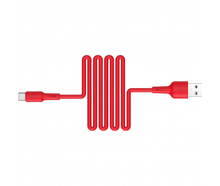 Cablu Date si Incarcare USB la USB Type-C Borofone BX30 Silicone, 1 m, Rosu, Blister 