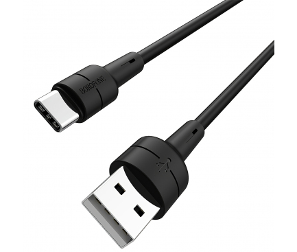 Cablu Date si Incarcare USB la USB Type-C Borofone BX30 Silicone, 1 m, Negru, Blister 