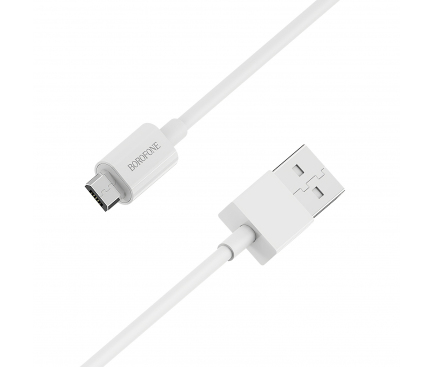 Cablu Date si Incarcare USB la MicroUSB Borofone BX3 Skilled, 3A, 1 m, Alb, Blister 