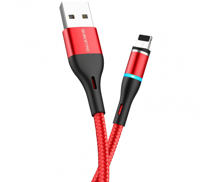 Cablu Incarcare USB la Lightning Borofone BU16 Skill Magnetic, 2.4A, 1.2 m, Rosu, Blister 