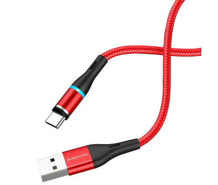 Cablu Incarcare USB la USB Type-C Borofone BU16 Skill Magnetic, 2.4A, 1.2 m, Rosu, Blister 