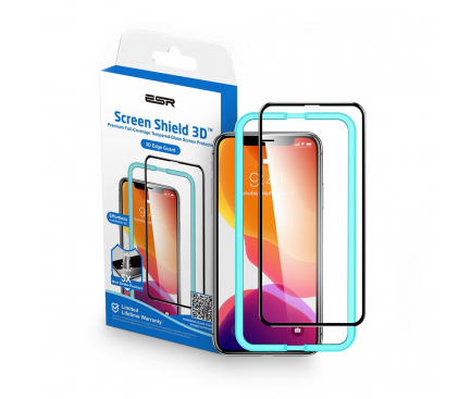 Folie Protectie Ecran ESR pentru Apple iPhone 11 / Apple iPhone XR, Sticla securizata, Full Face, Edge Glue, Shield 3D, Neagra