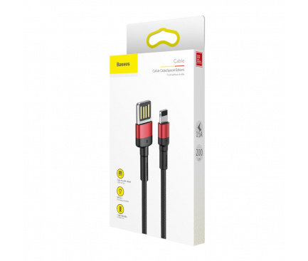 Cablu Date si Incarcare USB la Lightning Baseus 1.5A, 2 m, Negru - Rosu CALKLF-H91