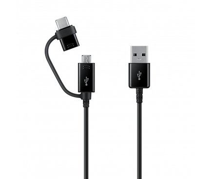 Incarcator Auto Cu Cablu microUSB - USB-C Samsung, 15W, 2A, 2 x USB-A, Negru EP-L1100WBEGEU