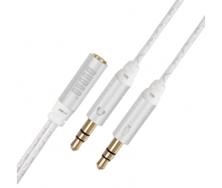 Cablu Audio Pentru Calculator Dudao 4-pole L11R, 3.5 mm Mama - 3.5 mm Tata (Microfon, Casti), 0.2 m, Argintiu